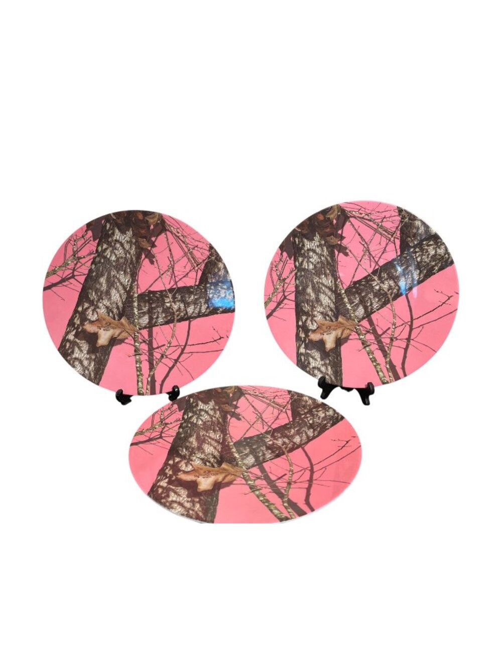 Set Of 3 Mossy Oak Pink Camo Melamine Dinner Plates 11"
